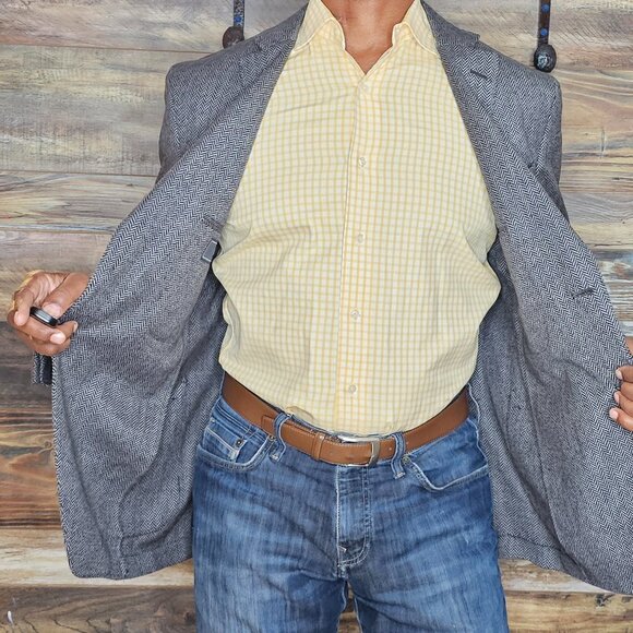 Q by Flynt Wool Cashmere Herringbone Dual Vent Unconstructed Blazer Jacket 42R - Picture 7 of 11